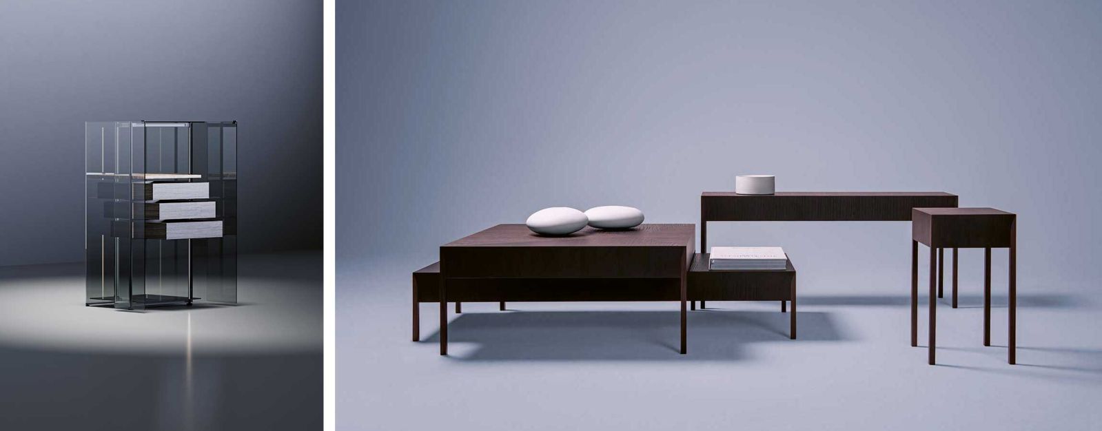 Die redesignte E-Serie gehörte mit zahlreichen Design Awards zu den erfolgreichsten Möbeln der früheren «team by wellis»-Kollektion – Samo präsentiert sich neu als vielseitige Beistelltisch-Kollektion.