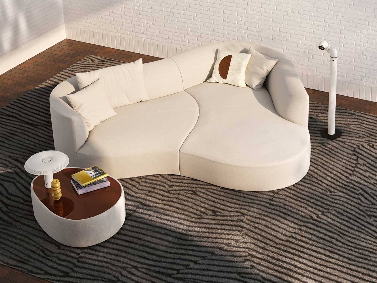 Mit sanft geschwungenen Formen erinnert das Sofa «Siwa» an eine Oase inmitten der Wüste und lädt dazu ein, im Alltag einen Ort der Gelassenheit und Begegnung zu finden. Design: Altherr Désile Park. COR.